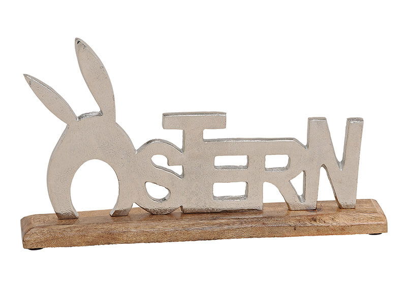 Aufsteller Hase Mit Blume Aus Holz Metall Braun Silber B H T 25x25x6cm