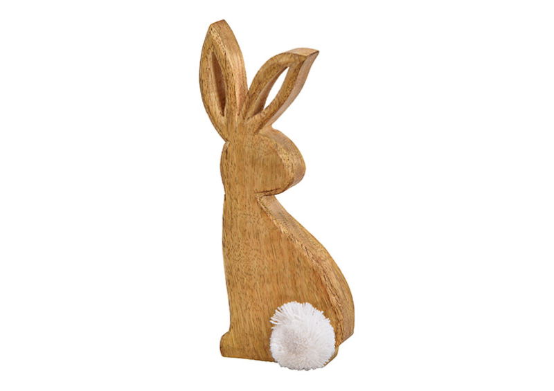 Aufsteller Hase mit Schriftzug Ostern aus Mangoholz natur weiß B H T