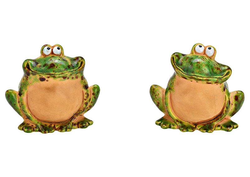 Frog ceramic green 2-fold, (W/H/D) 13x12x10cm