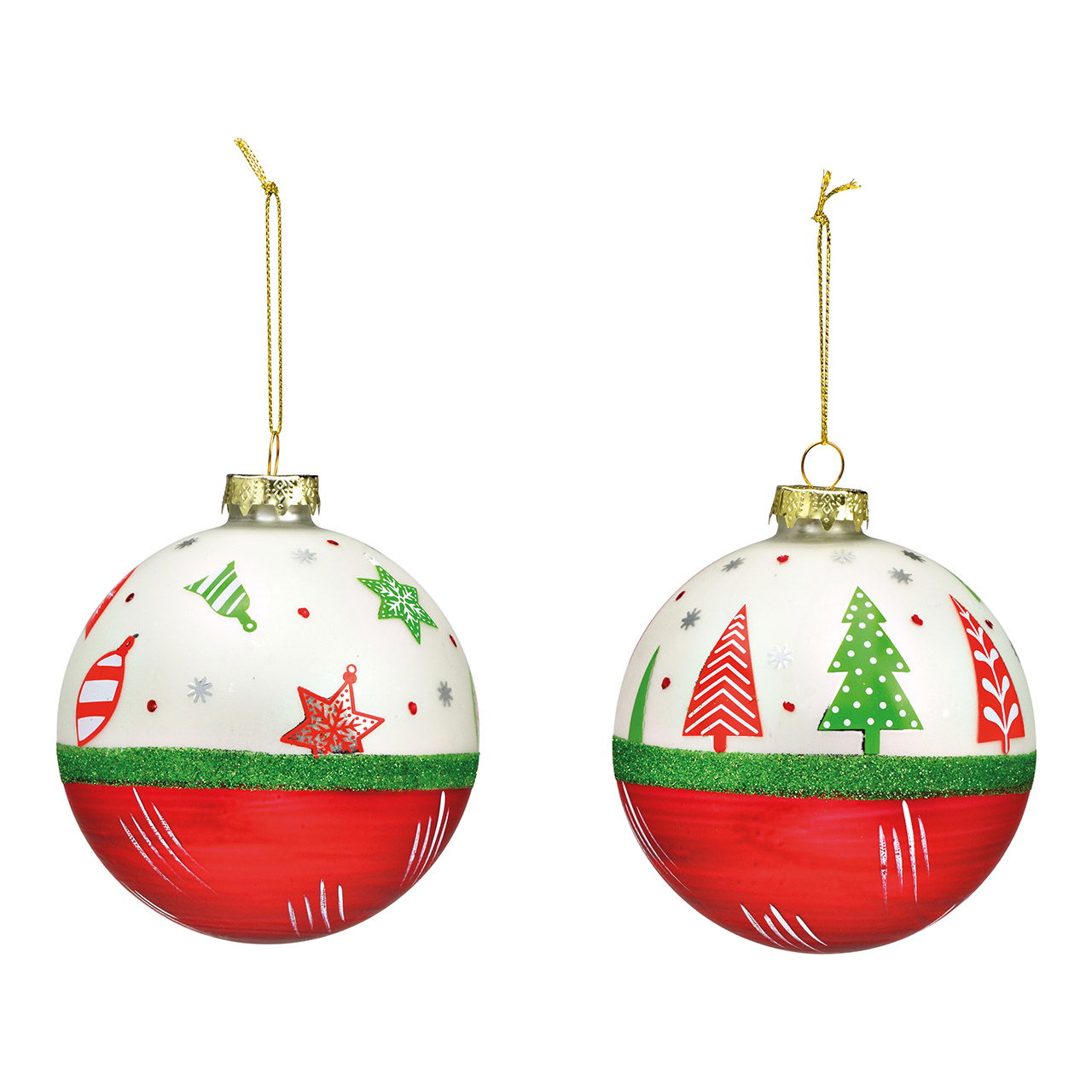 Adorno navideño en forma de estrella para el árbol de Navidad, de cristal, 2 pliegues, rojo/blanco/verde Ø10cm