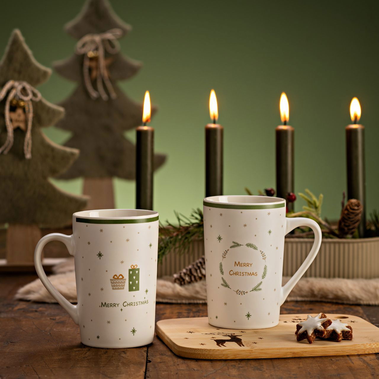 Taza de porcelana con motivo navideño blanca 2 pliegues, (A/A/A) 12x12x8cm 385ml