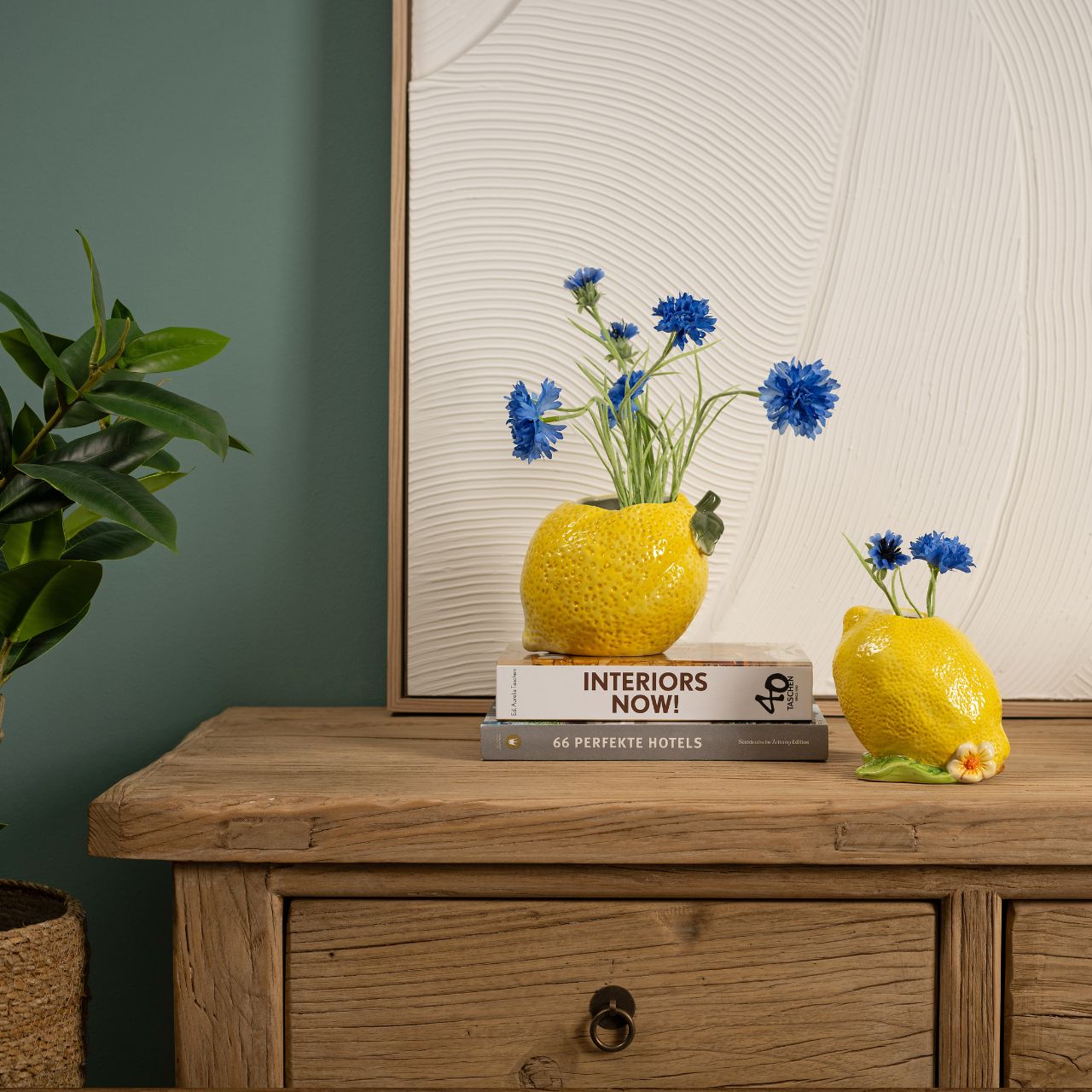 Lemon ceramic flower pot, yellow (W/H/D) 15x13x12cm