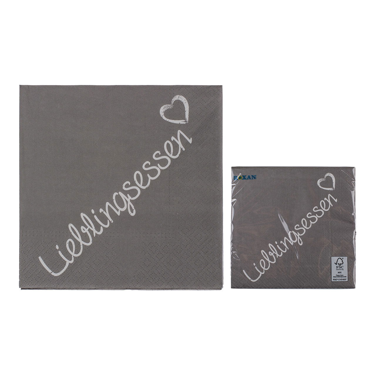 Serviettes en papier gris Liebingsessen 3 plis 20 pcs. en polybag noir (L/H) 33x33cm