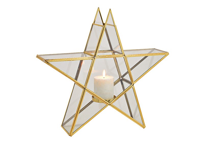 Windlight star, for 1 candle, made of glass, metal gold (w/h/d) 40x39x10cm