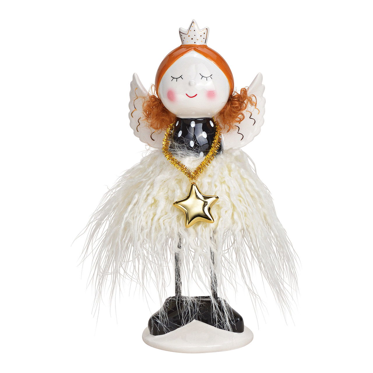 Angel with fake fur skirt made of ceramic black, white (w / h / d) 10x24x9cm