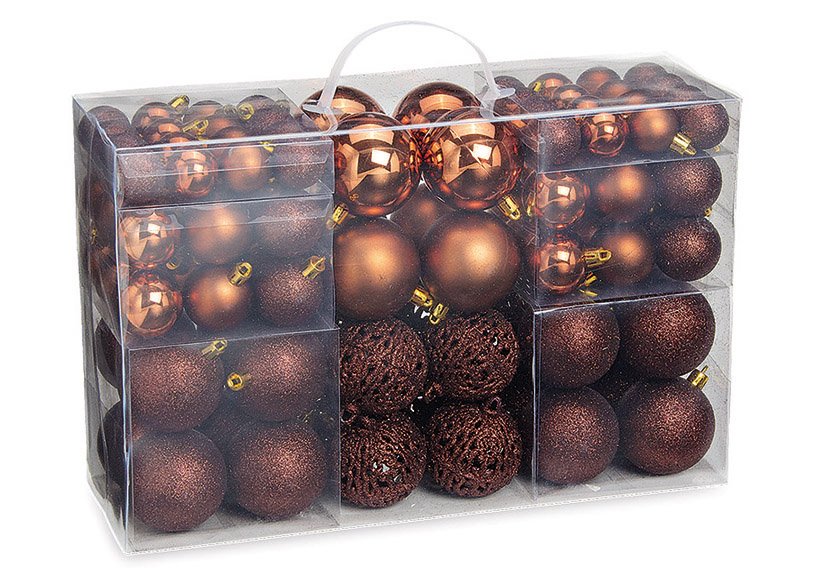 Set de boules de Noël en plastique Marron Set de 100, (L/H/P) 35x23x12cm Ø 3/4/6 cm