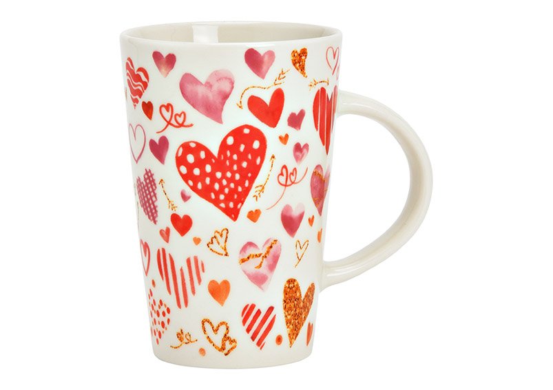 Mug heart decor porcelain red (W/H/D) 12x13x8cm 420ml