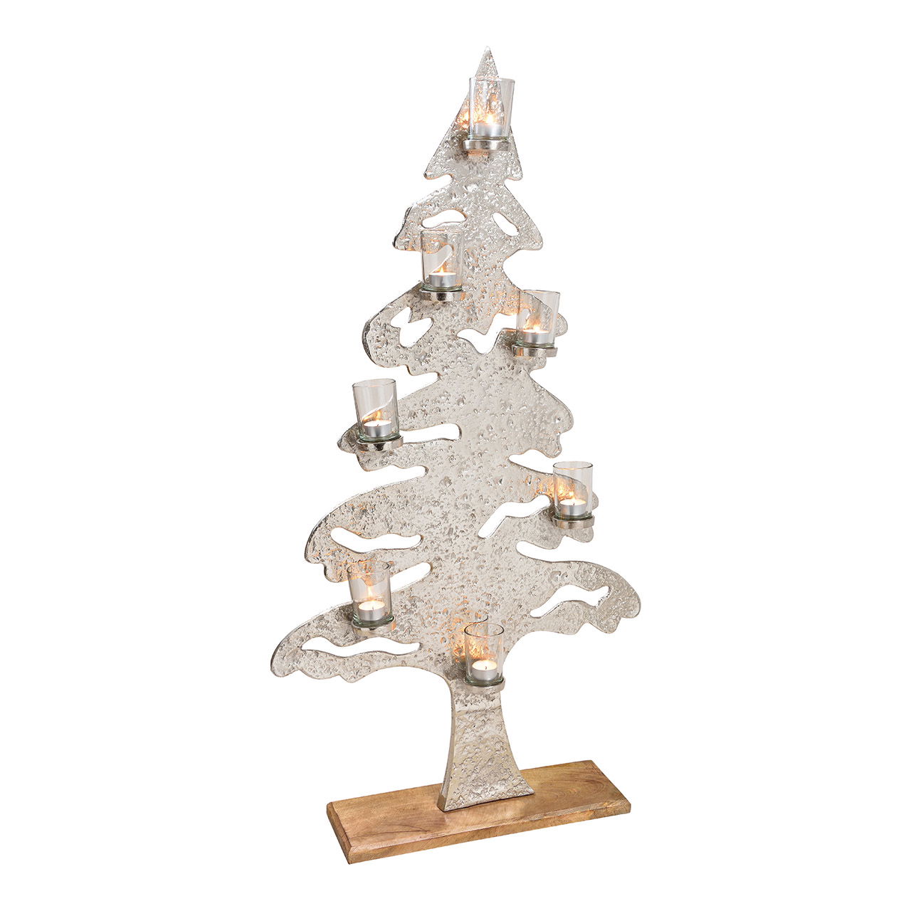 Kerstboom met 7 glazen lantaarns van metaal Zilver (B/H/D) 59x113x15cm