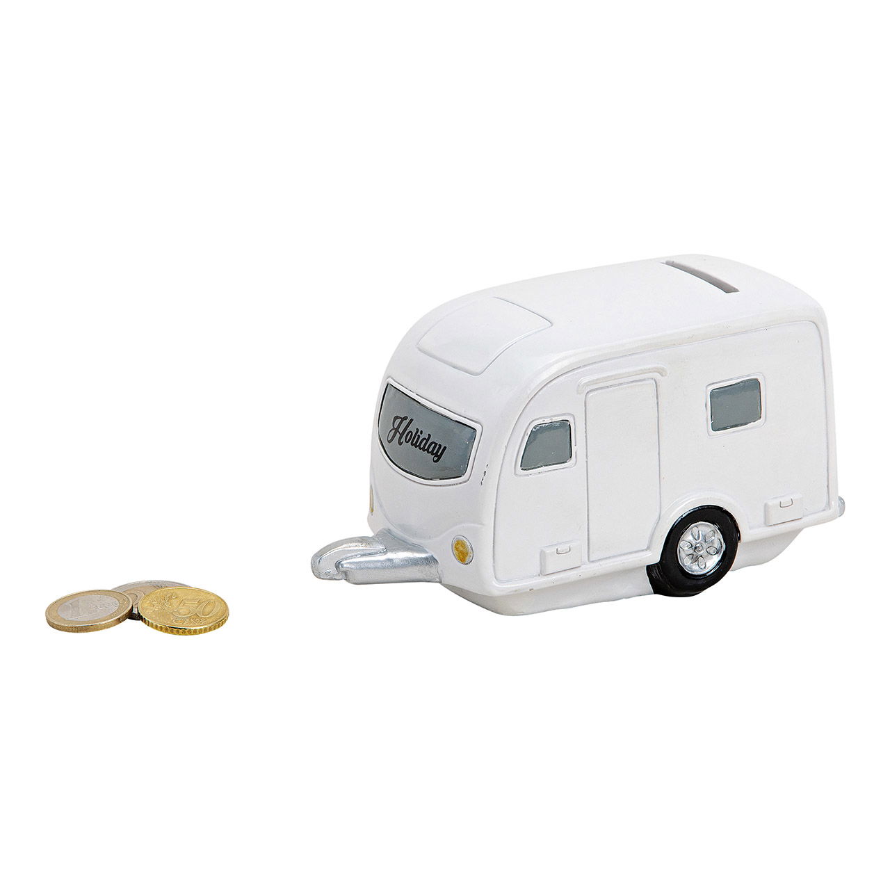 Money box caravan, polyresin, white, (w/h/d) 15x8x9cm