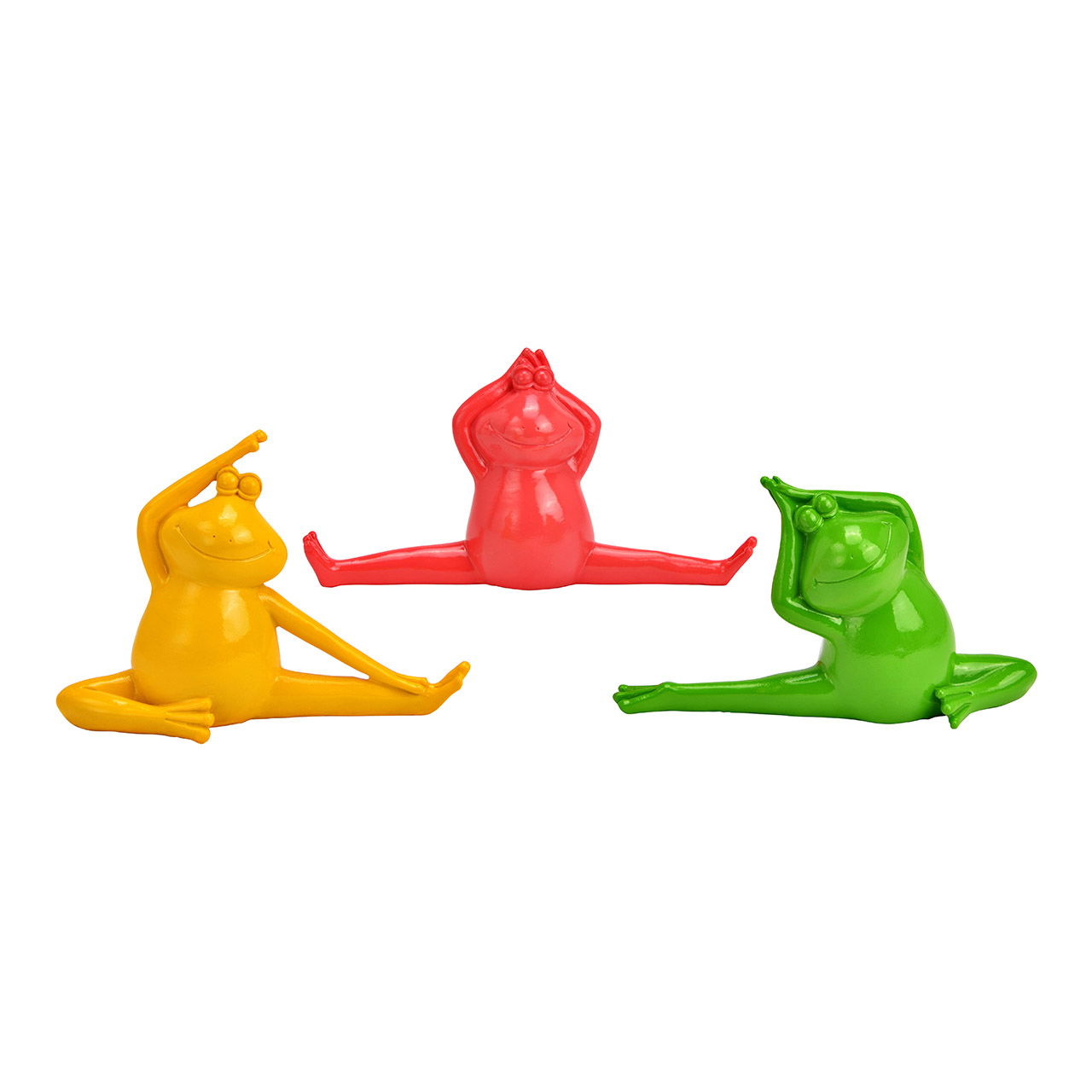 Figur Yoga Frosch aus Poly, 3-fach, Pink/Gelb/Grün (B/H/T) 17x12x6cm