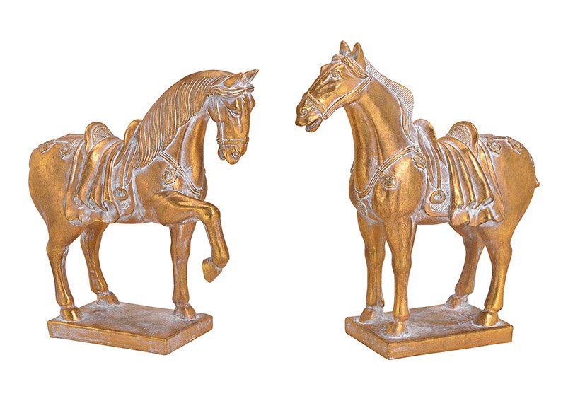 Paardenstandaard, poly goud 2-voudig, (w/h/d) 30x34x10cm