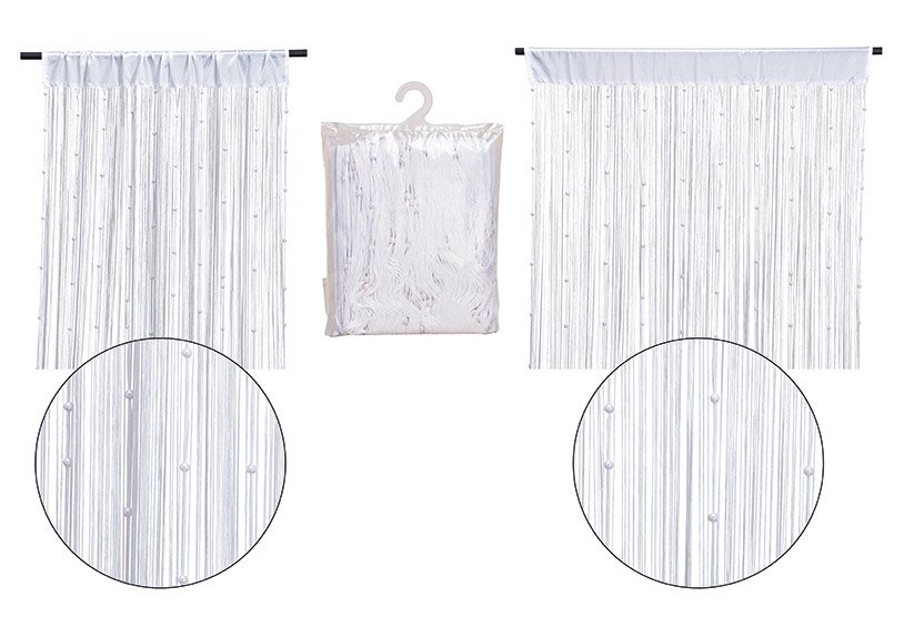 Tassel curtain with pearls, white, 90x210cm