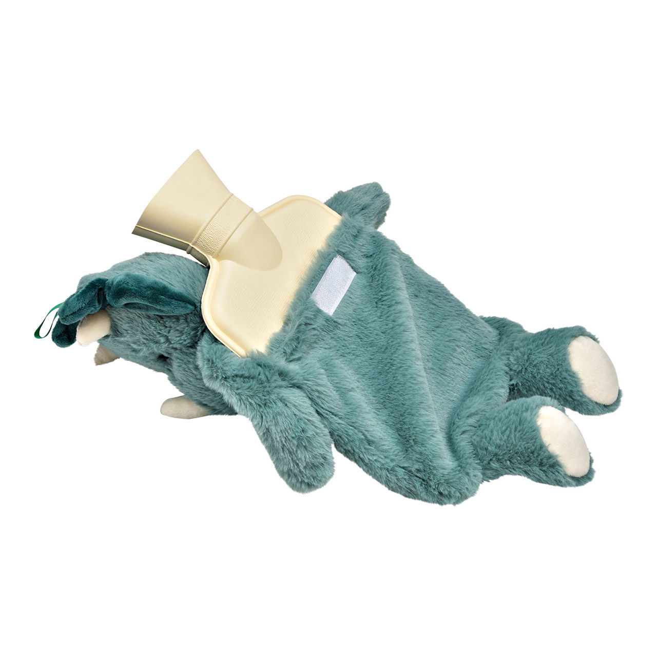 Bottiglia d'acqua calda 0,7L Dino, coperta di peluche in plastica, turchese (L/H/D) 27x43x12cm