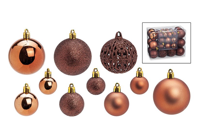 Juego de bolas de Navidad de plástico marrón juego de 50, (A/H/D) 23x18x12cm Ø 3/4/6 cm