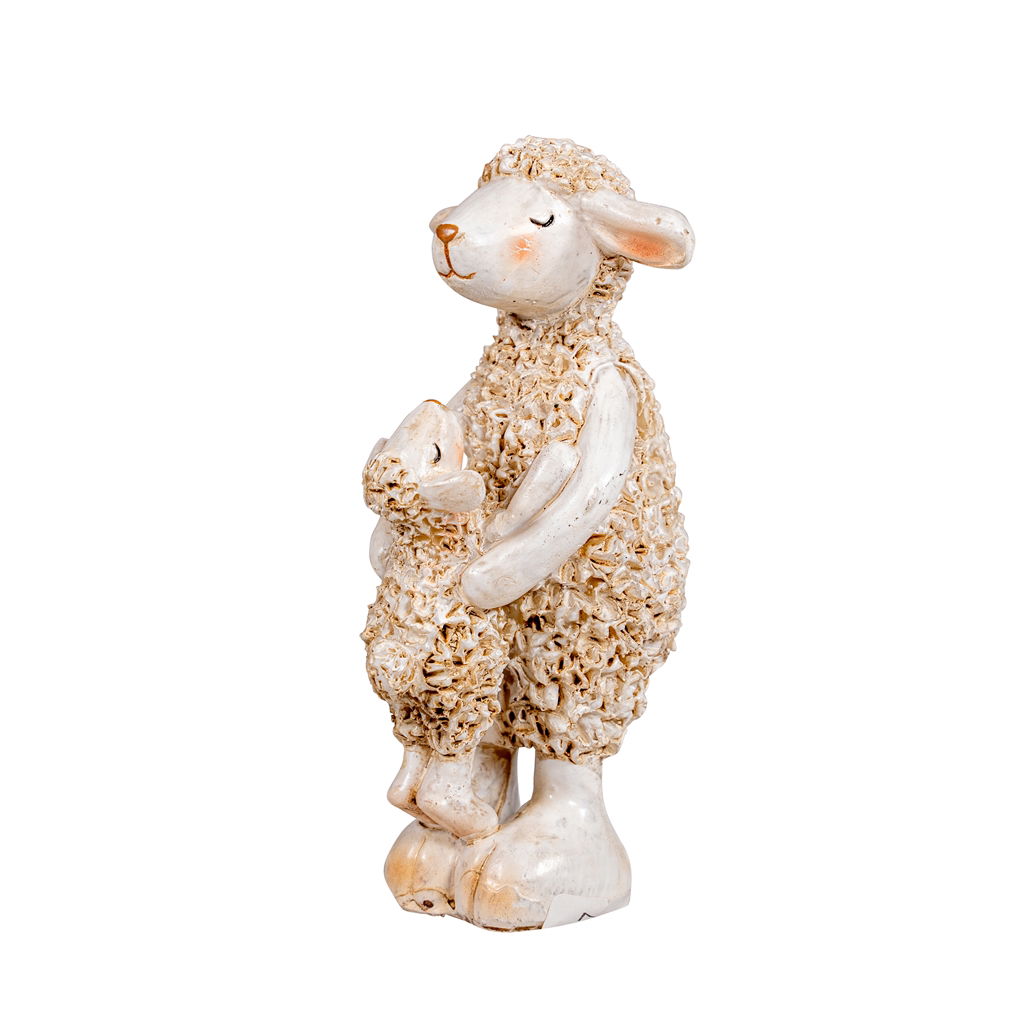 Pecora con bambino, poliresina, 5,5x6,5x13cm, 1 pezzo, bianco Figur