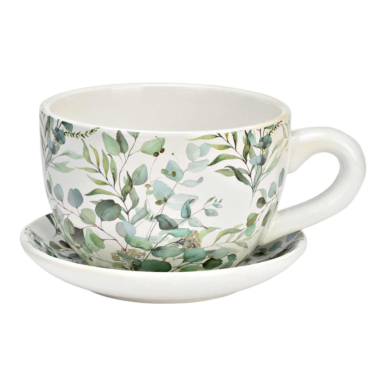 Pflanztasse Eukalyptus Dekor aus Keramik, Grün (B/H/T) 20x12x15cm Pflanztasse Eukalyptus Dekor aus Keramik, Grün (B/H/T) 20x12x15cm