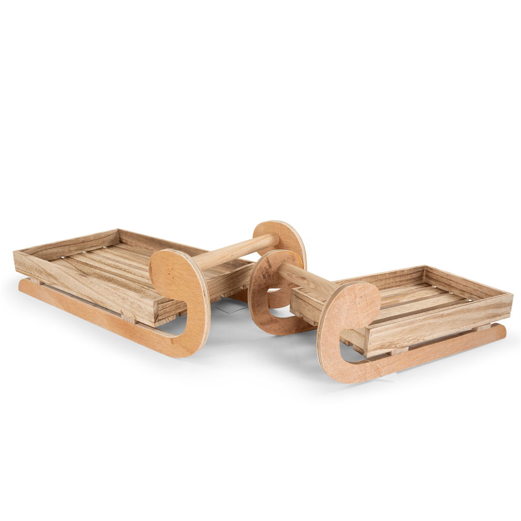 Decorative sledges, 2 pieces/set, wood, 35x17x7/13cm/46x23x7.5/15 cm, 2 pieces/set, natural, EAN-S: 4065557007021, EAN-L: 4065557007038 Holz