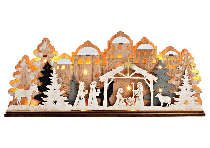 Nativity scene with LED made of wood natural (W/H/D) 45x19x6cm