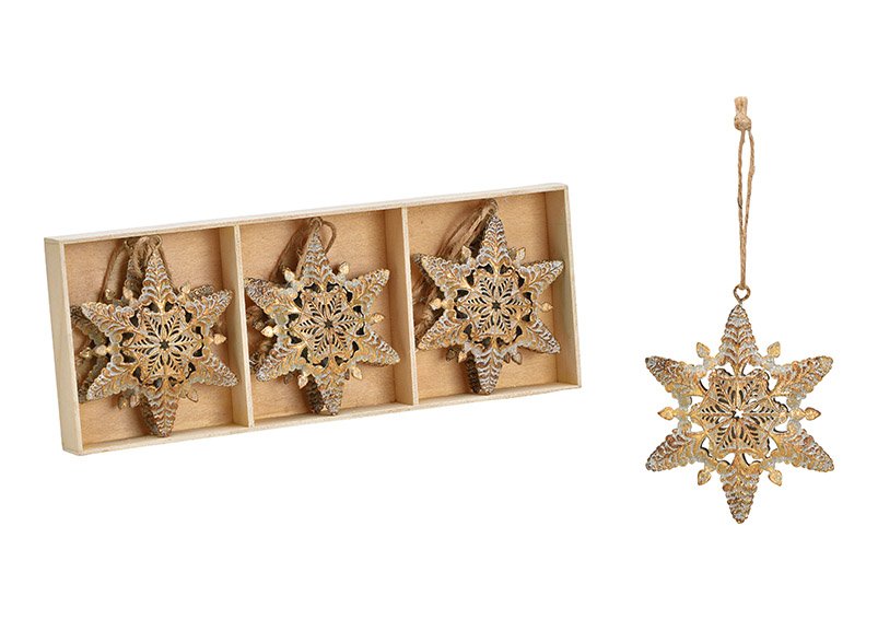 Christmas hanger metal snowflake gold 7x9cm