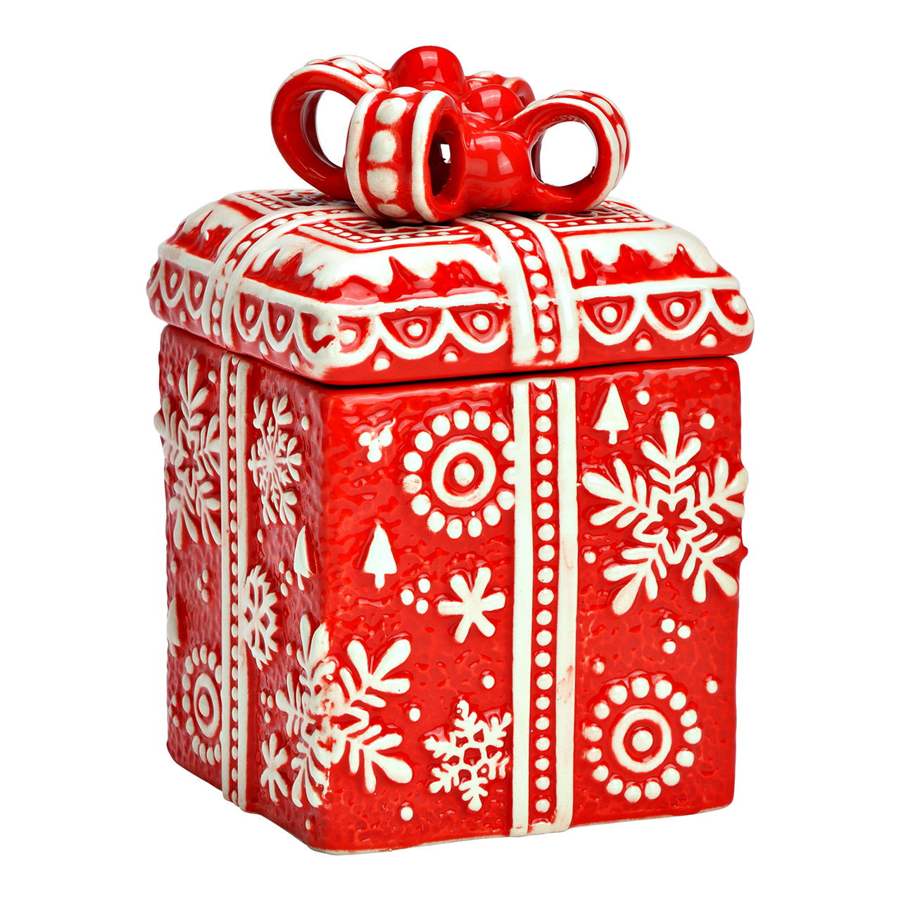 Dose Weihnachtsgeschenk aus Keramik, Rot (B/H/T) 10x15x10cm Dose Weihnachtsgeschenk aus Keramik, Rot (B/H/T) 10x15x10cm