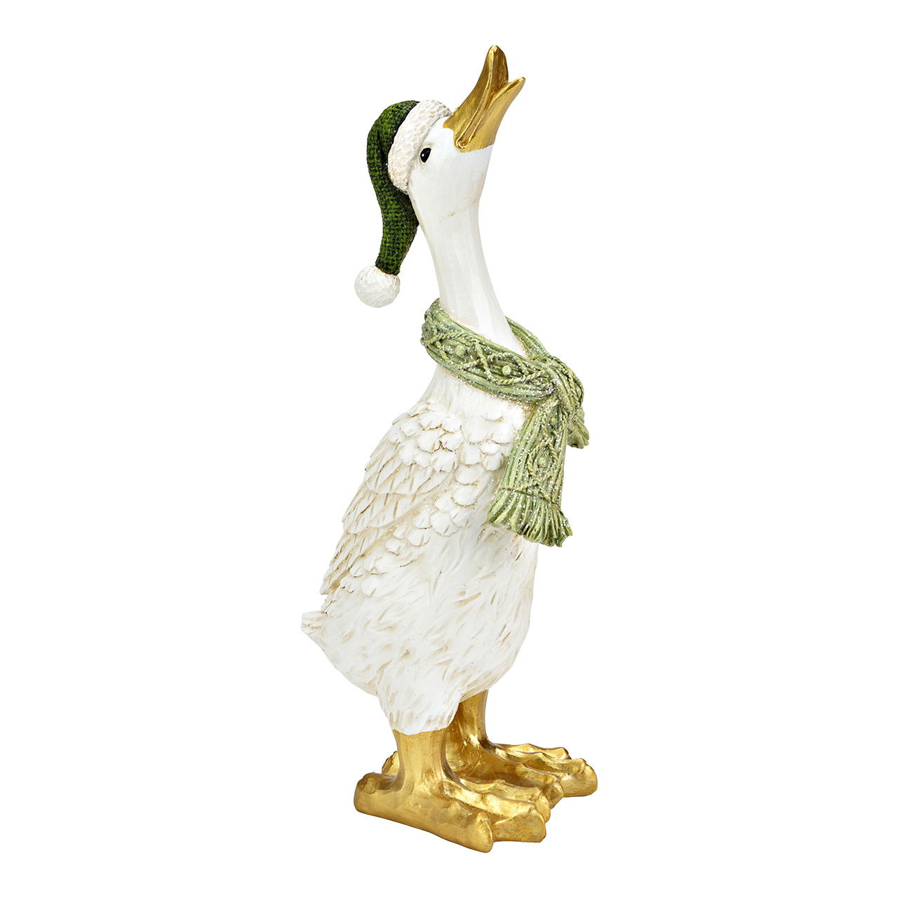 Weihnachtsente aus Poly, Weiß/Grün (B/H/T) 10x29x11cm Figur, Tier, Schnabel, Vogel, Wasservögel