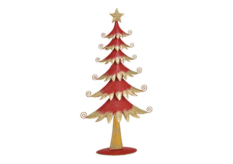 Christmas tree, red with gold glitter, metall, 21x40x6cm