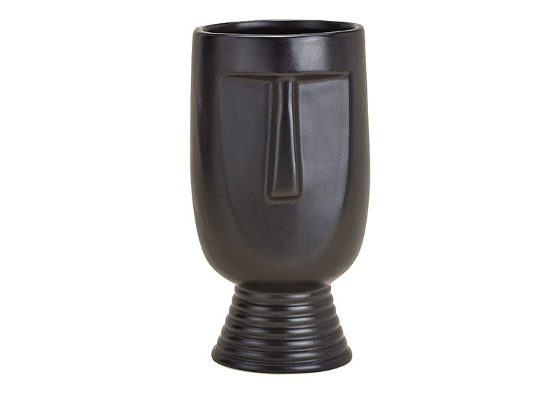 Vase face ceramic black (W/H/D) 11x20x11cm