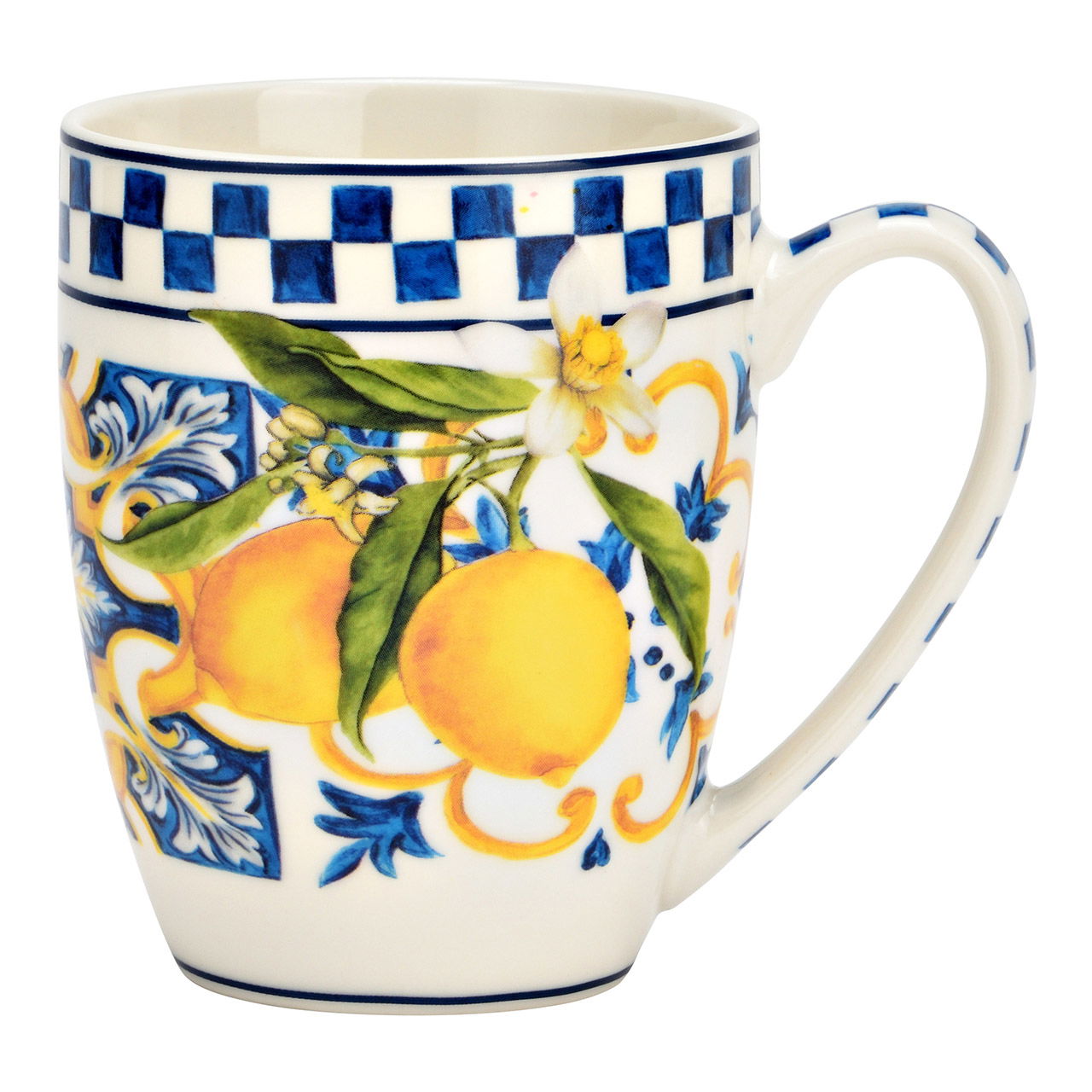 Mug lemon decor made of porcelain, white/blue/yellow (W/H/D) 12x10x8cm 350ml