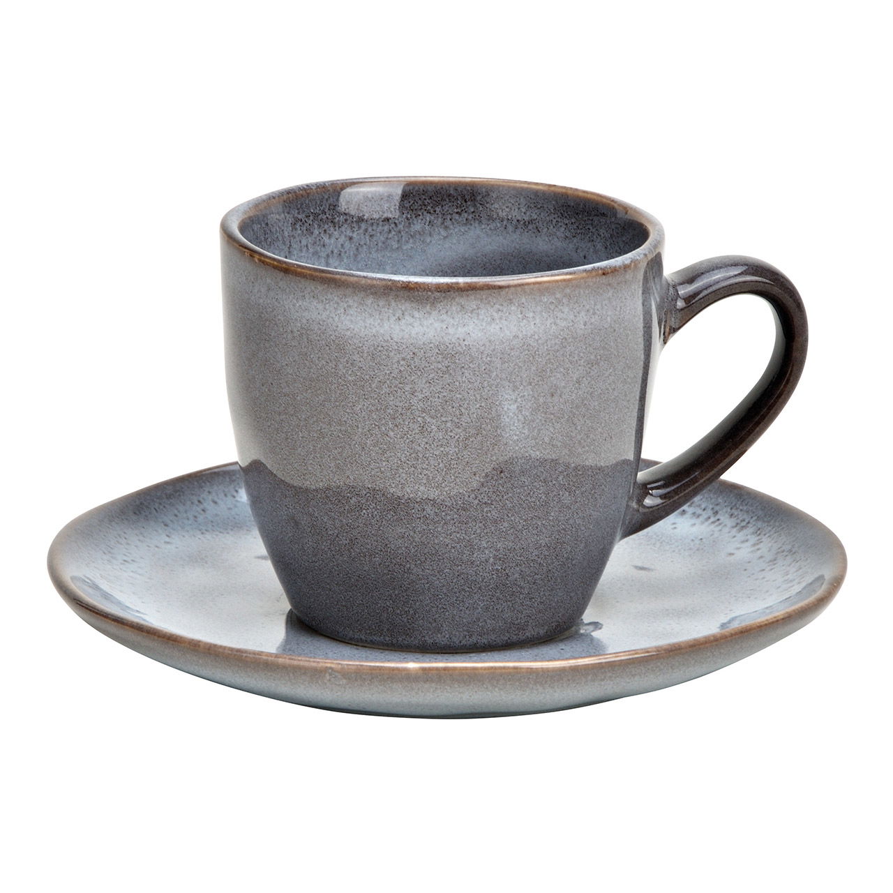 Tasse Espresso 10x7x7cm 173ml avec soucoupe 13cm en faïence Gris Lot de 2, (L/H/P) 13x8x13cm