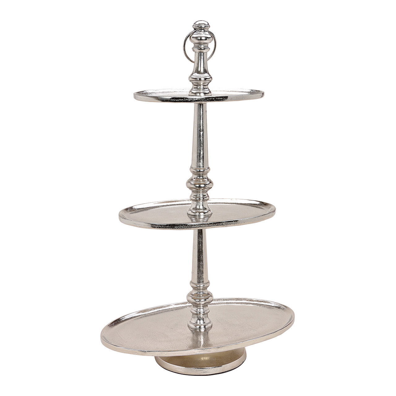 Etagère met 3 niveaus ovaal van aluminium zilver (H) 75cm, 28x18cm/41x26cm/51x31cm