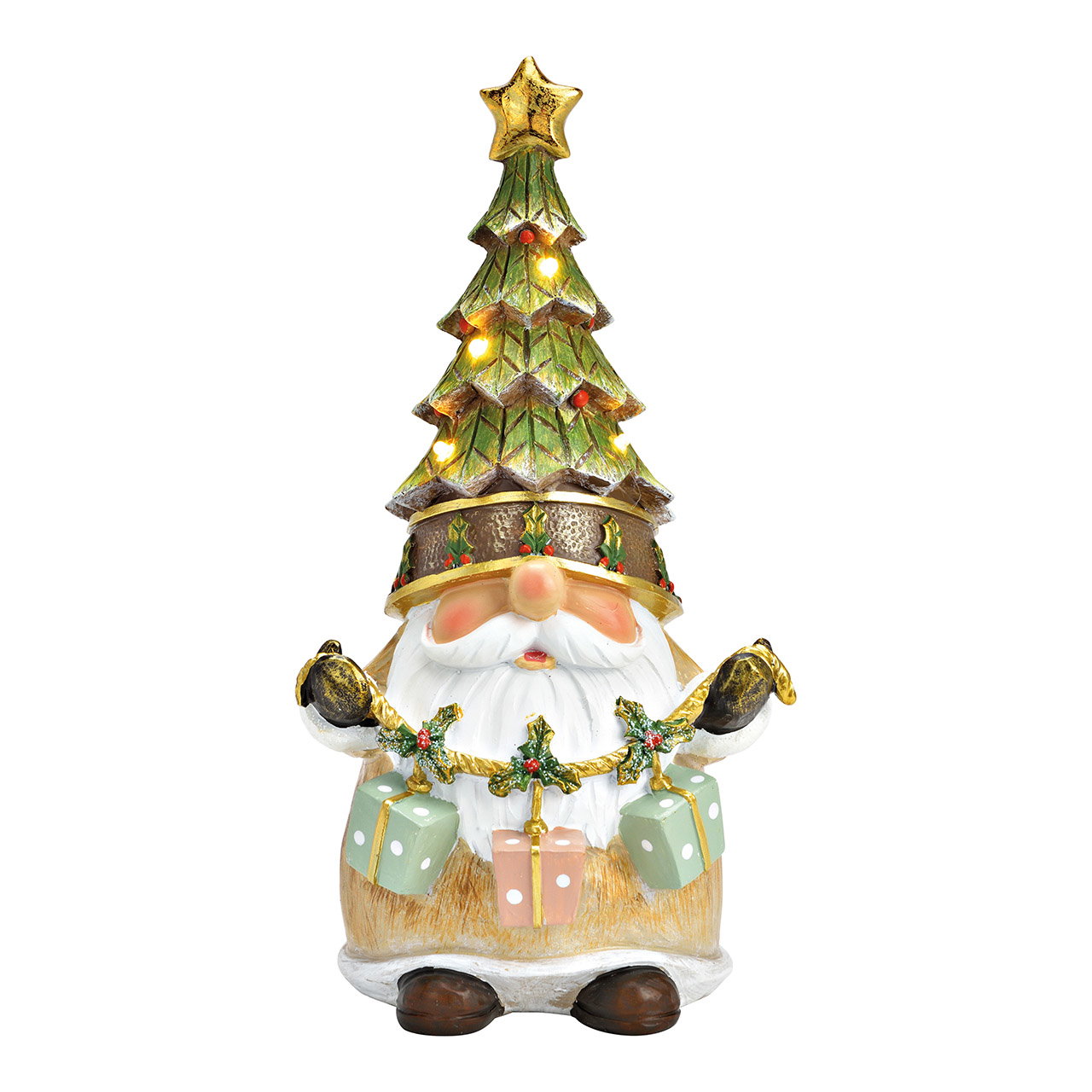 Duende, gorro de árbol de Navidad con LED y guirnalda de poliéster de colores (An/Al/Fo) 11x23x10cm, excepto 2xAAA Duende, gorro de árbol de Navidad con LED y guirnalda de poliéster de colores (An/Al/Fo) 11x23x10cm, excepto 2xAAA