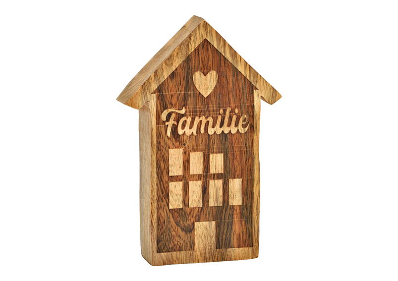 Maison Famille en bois de manguier naturel (L/H/P) 13x20x4cm