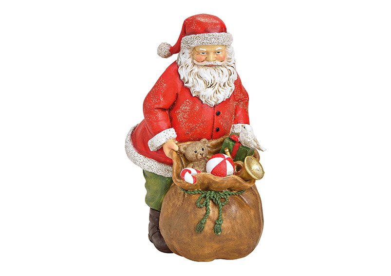 Père Noël avec sac cadeau en poly Rouge (L/H/P) 9x19x13cm