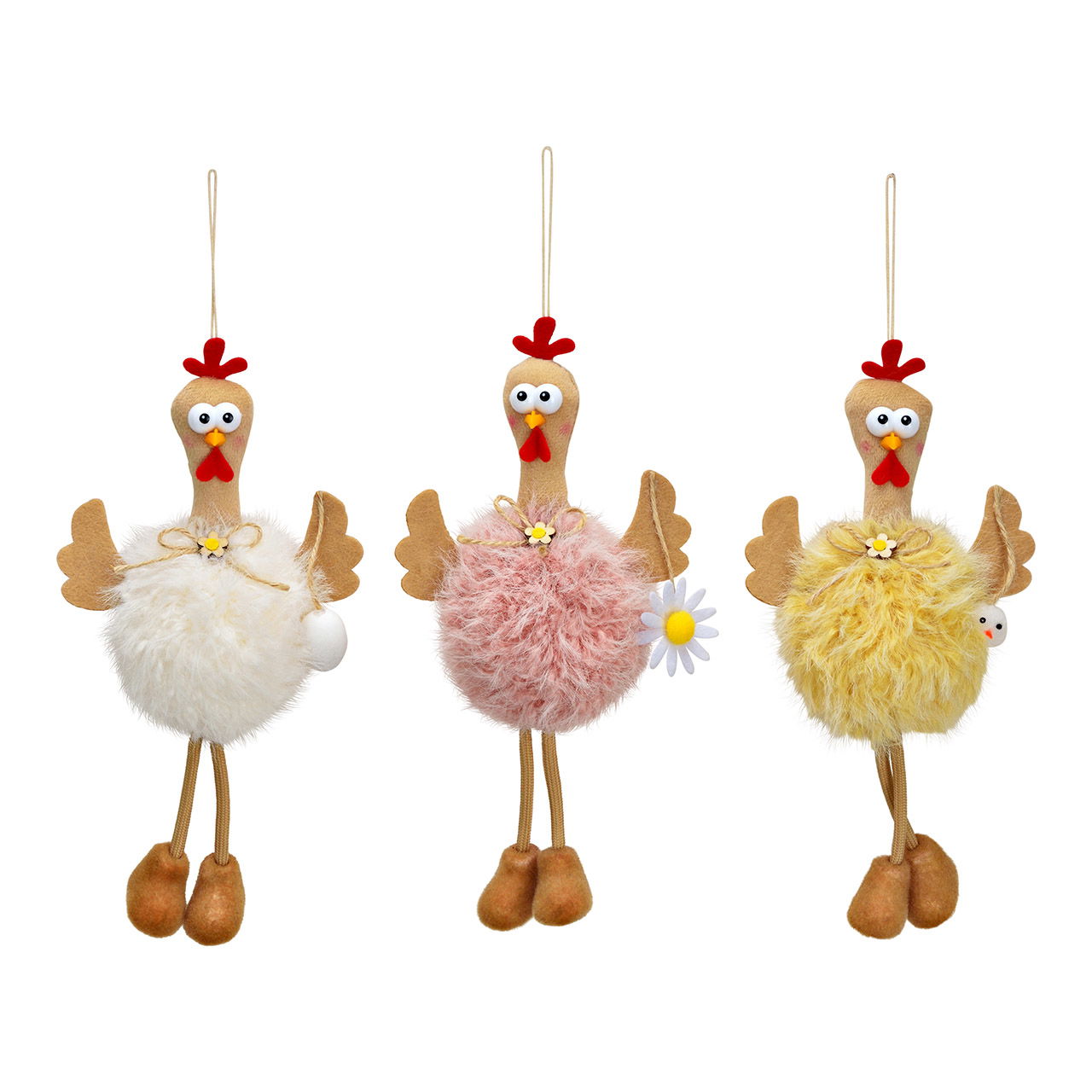 Hänger Huhn aus Textil bunt 3-fach, (B/H/T) 12x21x8cm Spielzeug, Plüsch, Tier, Vogel