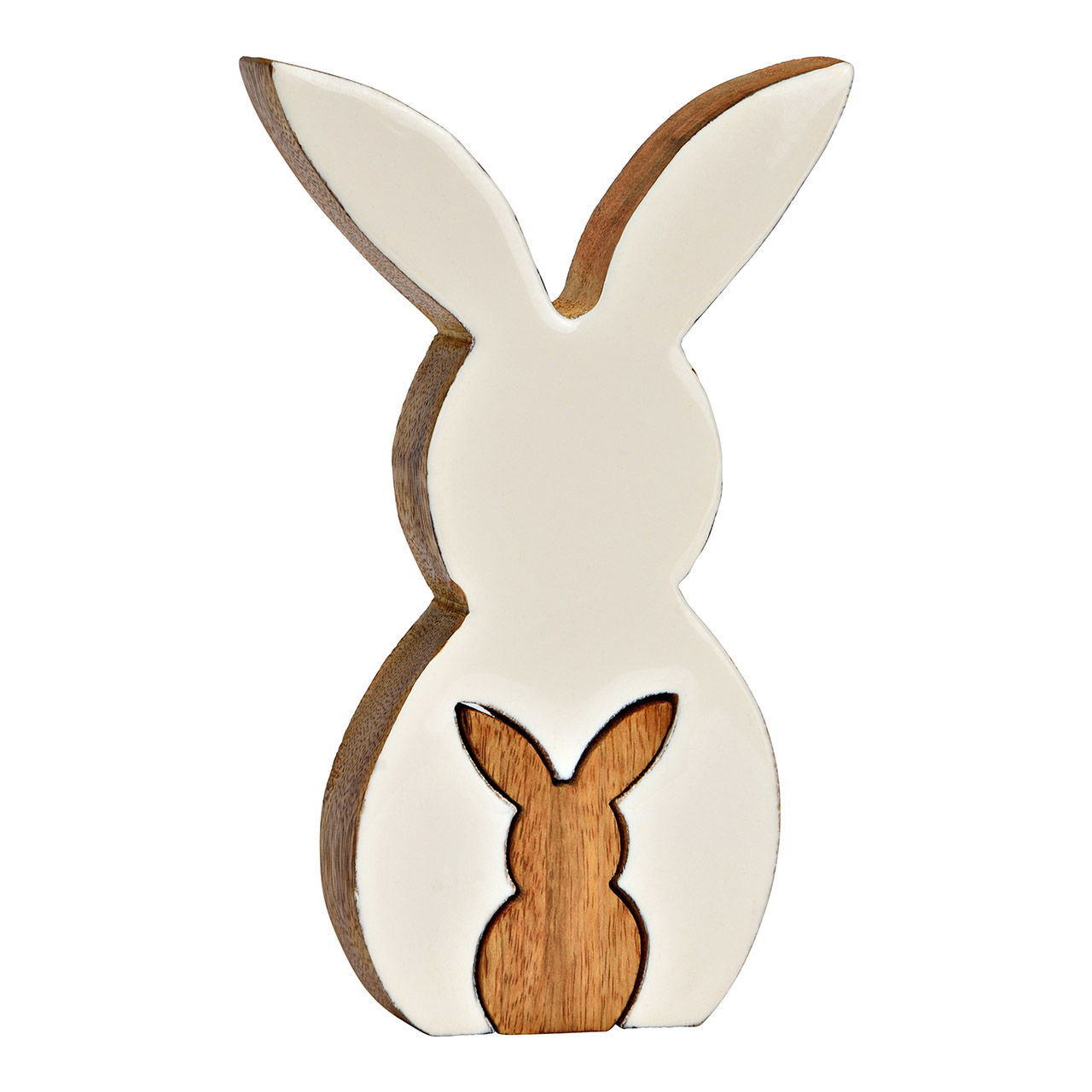 Set de 2 présentoirs lapin, en bois de manguier naturel, blanc (L/H/P) 12x20x2cm