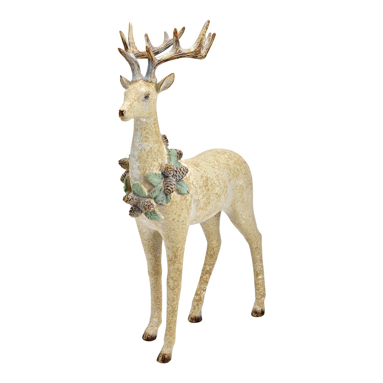 Cerf avec couronne de pommes de pin en poly naturel (L/H/P) 29x48x10cm