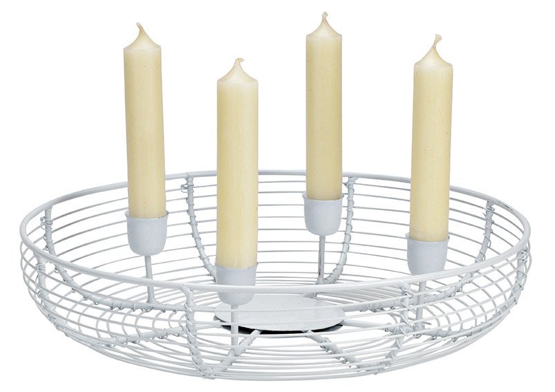 Advent wreath half basket, candle holder made of white metal (W/H/D) 28x6x28cm