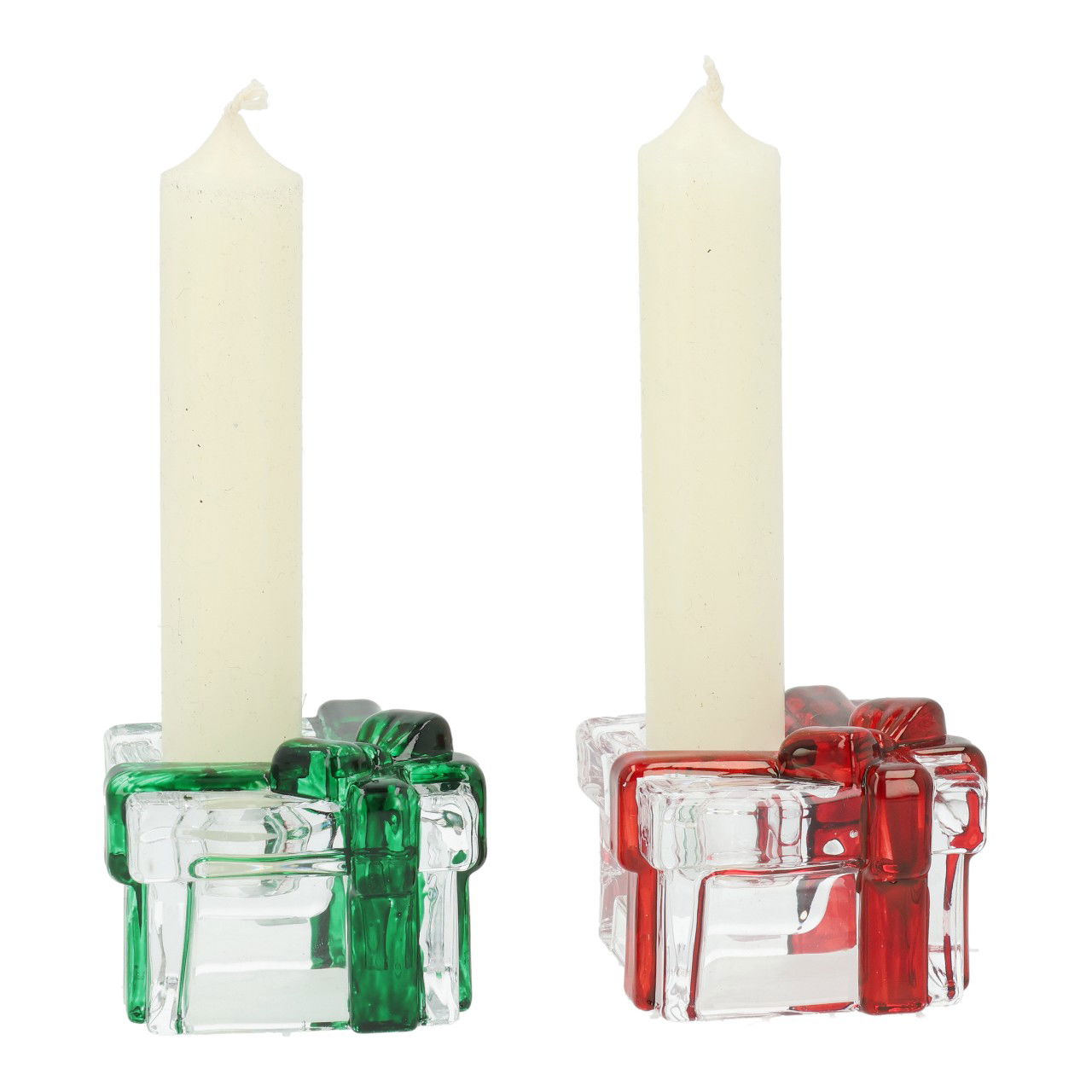 Kerzenhalter Geschenk aus Glas, 2-fach, Grün/Rot (B/H/T) 6x4x5cm Erste Hilfe