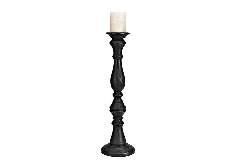 Kerzenhalter aus Mangoholz schwarz (B/H/T) 18x53x18cm