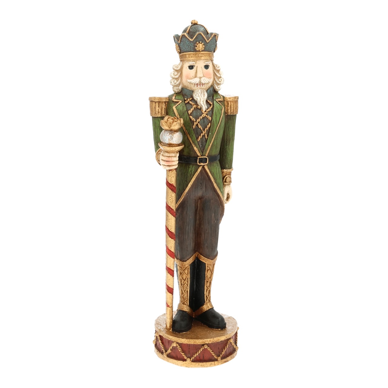 Holzfigur, König, Stab, Grün, Gold