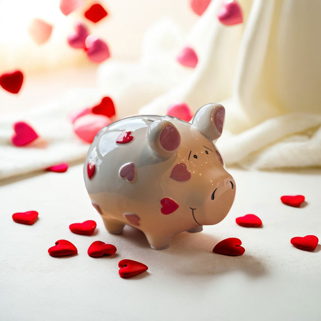 Sparschwein Company Sparschwein Herz Dekor aus Keramik, Weiß/Rosa (B/H/T) 17x15x15cm Mittelschwein Blütenblatt, Pflanze, Schwein, Sparschwein, Pille