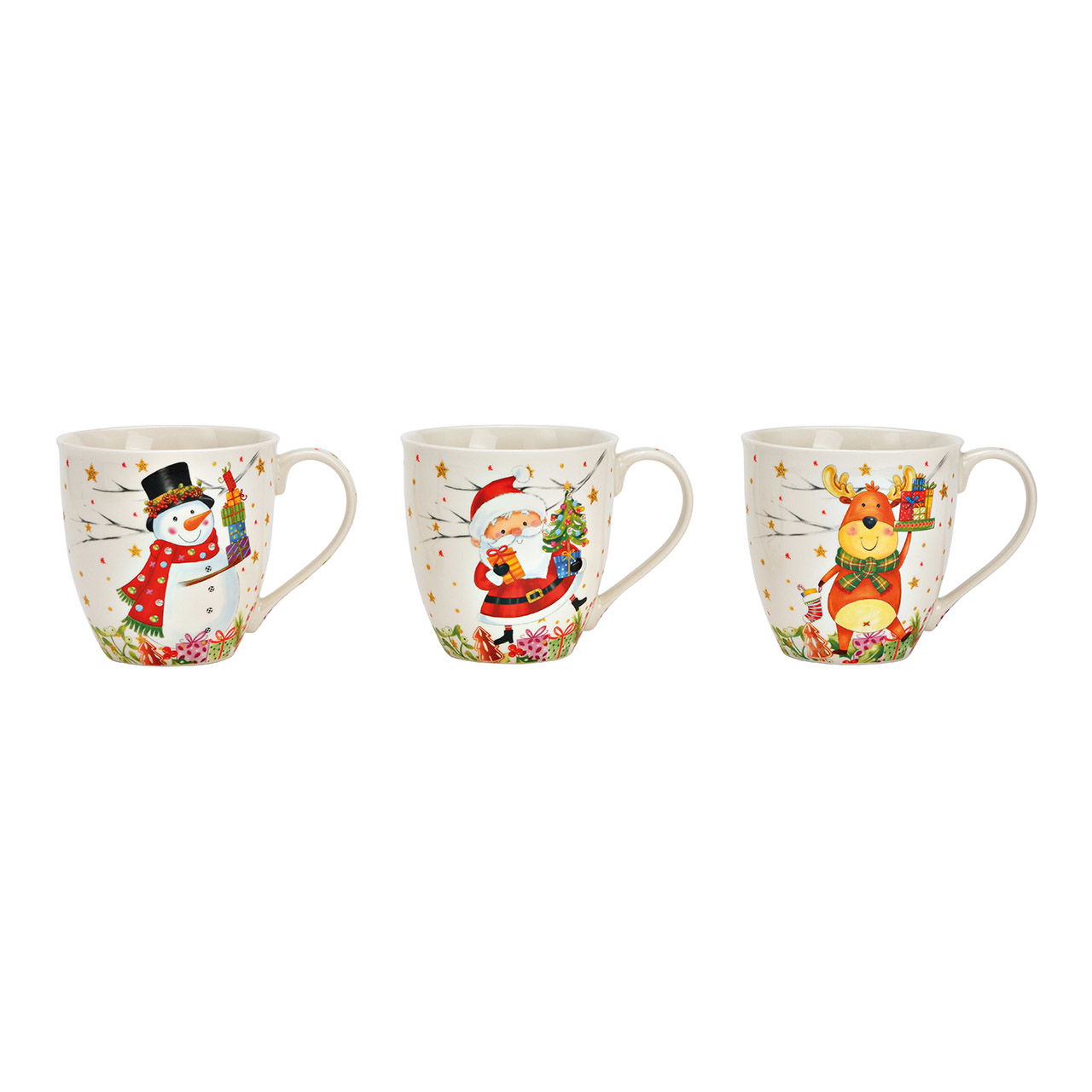 Jumbo mug Santa Claus, snowman, reindeer made of porcelain colorful 3-fold, (W/H/D) 15x11x10cm, 590 ml Jumbo mug Santa Claus, snowman, reindeer made of porcelain colorful 3-fold, (W/H/D) 15x11x10cm, 590 ml
