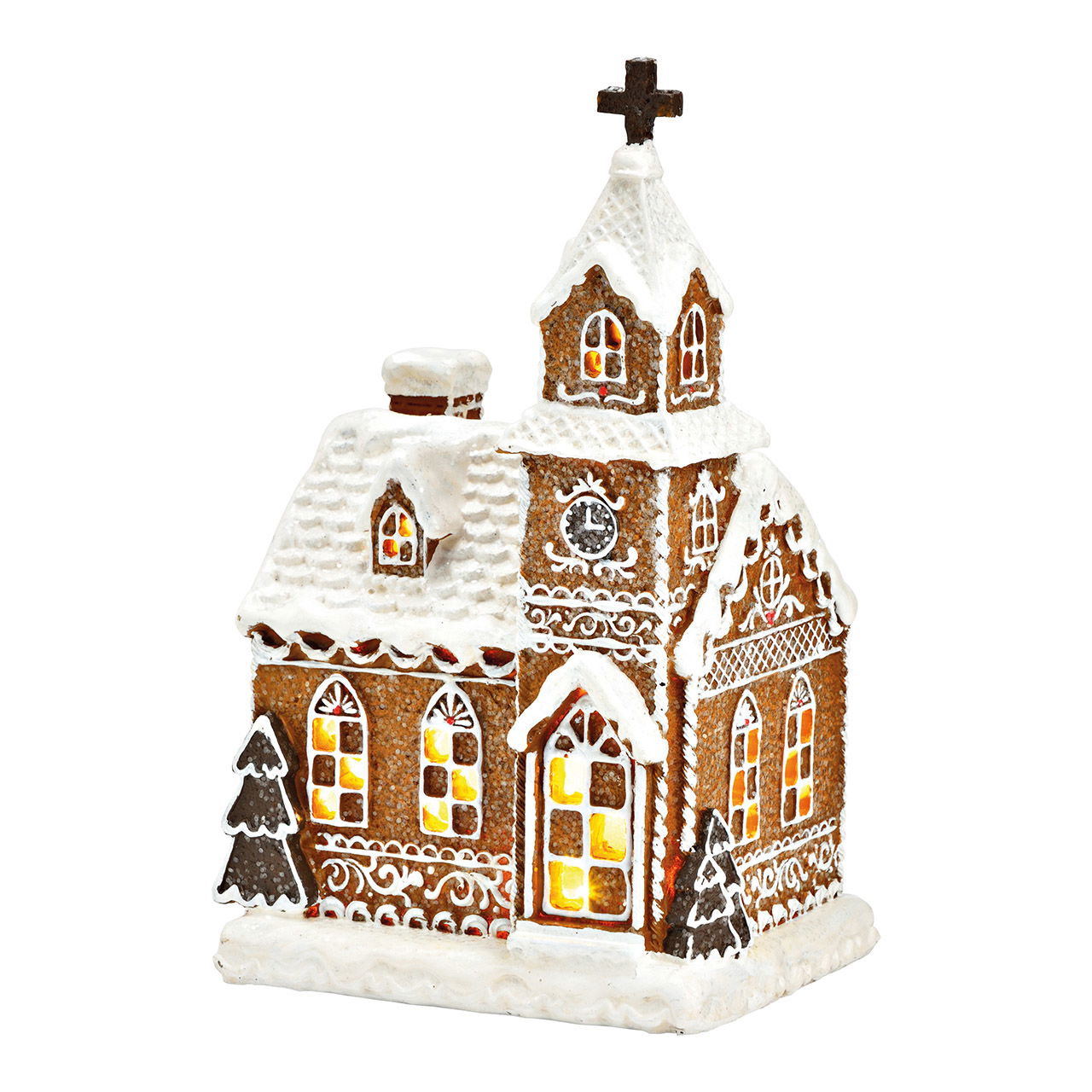 LED Lichthaus Kirche aus Poly, Braun/Weiß (B/H/T) 14x24x11cm