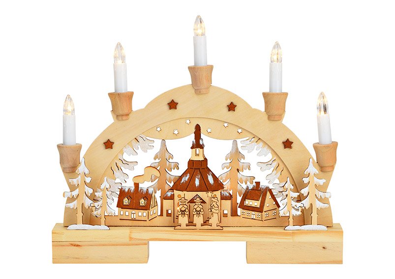 Light arch church with 5s LED of wood nature (W/H/D) 32x27x5cm