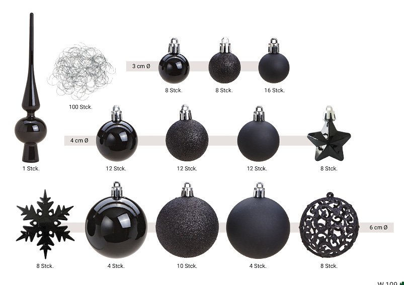 Christmas ball set plastic black 111 set 36x23x12cm