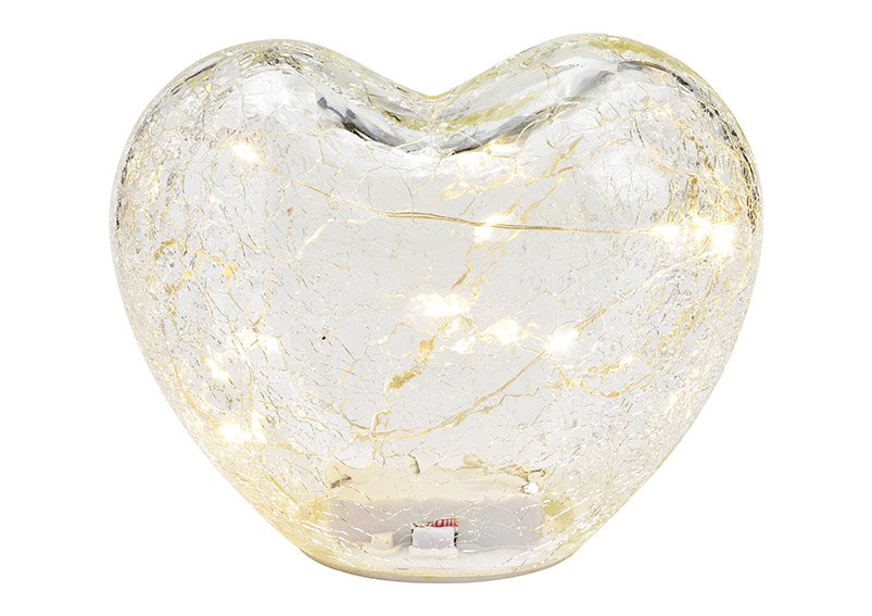 Cœur avec 20 LED avec minuterie en verre Transparent (L/H/P) 18x15x11cm