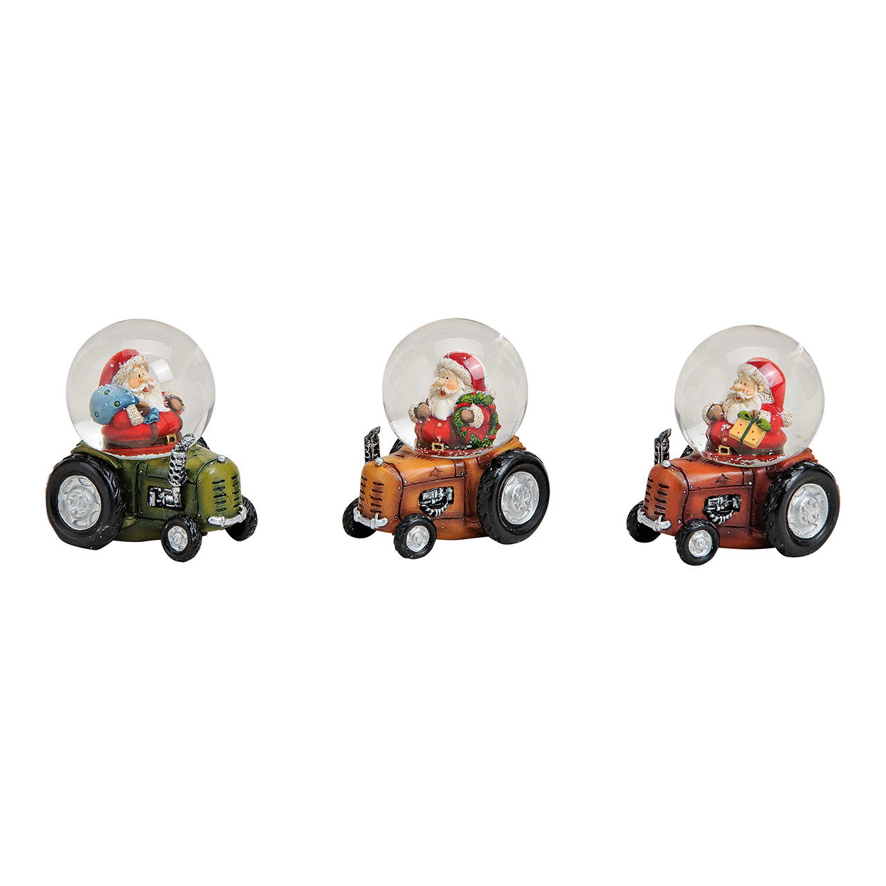 Schneekugel Nikolaus auf Traktor aus Glas/Poly, 3-fach, (B/H/T) 6x7x5 cm Schneekugel Nikolaus auf Traktor aus Glas/Poly, 3-fach, (B/H/T) 6x7x5 cm