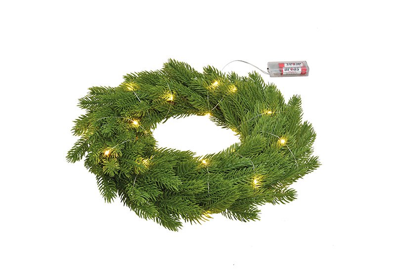 Wreath with led light made of plastic green (w/h/d) 40x40x7cm