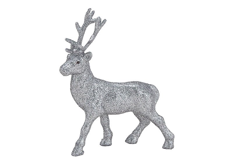 Deer with glitter plastic grey, 15x21x4cm