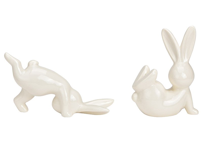 Coniglietto che gira in porcellana bianca 2 volte, (L/H/D) 18x10x6cm